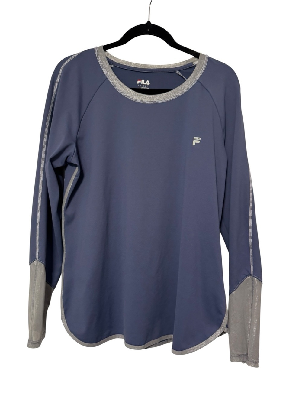 FILA Sport Women's Long Sleeve Performance Athletic Shirt Blue Gray Size Large